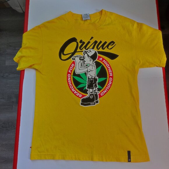 Orisue T-shirt men's size M yellow with graphic design short sleeve - Picture 1 of 9